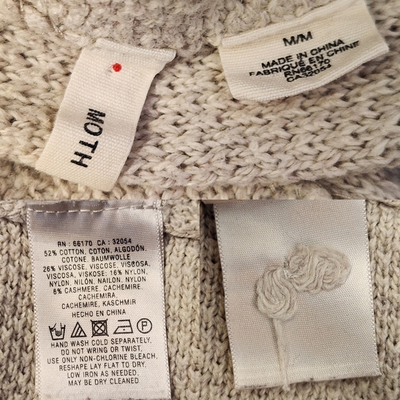 Anthropologie Moth Cashmere Blend Mock Neck Perforated Sleeve Sweater Medium - Picture 8 of 10